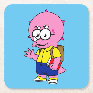 Triceratops Nerd met rugzak en handboek. Kartonnen Onderzetters