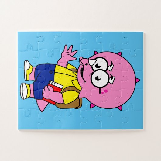 Triceratops Nerd met rugzak en handboek. Legpuzzel (Horizontaal)