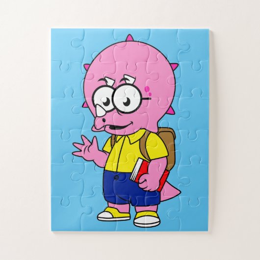 Triceratops Nerd met rugzak en handboek. Legpuzzel (Verticaal)