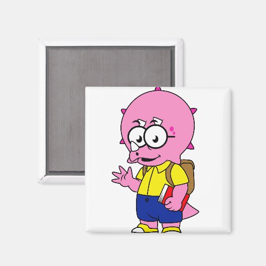 Triceratops Nerd met rugzak en handboek. Magneet (Voorkant / Achterkant)