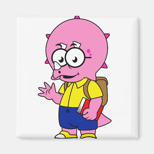 Triceratops Nerd met rugzak en handboek. Magneet (Voorkant)