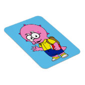 Triceratops Nerd met rugzak en handboek. Magneet (Rechterzijde)