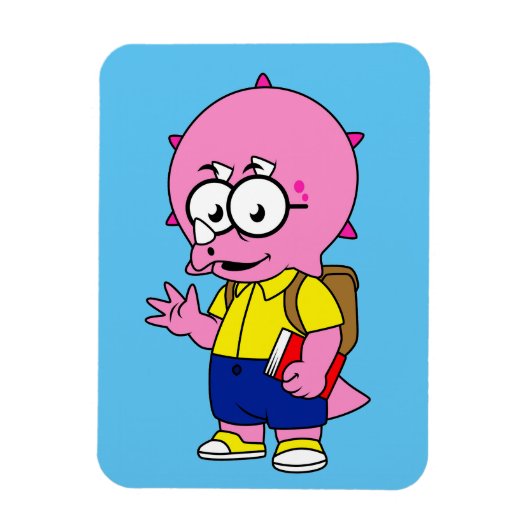 Triceratops Nerd met rugzak en handboek. Magneet (Verticaal)