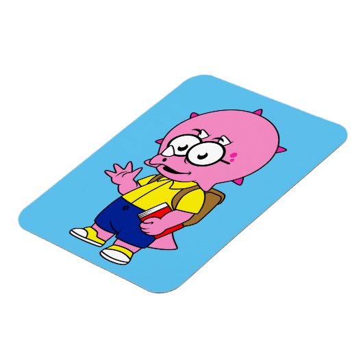 Triceratops Nerd met rugzak en handboek. Magneet (Linkerzijde)