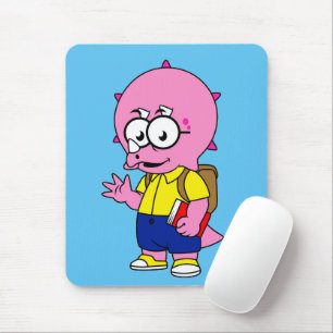 Triceratops Nerd met rugzak en handboek. Muismat
