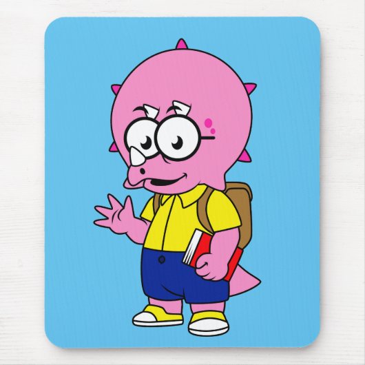 Triceratops Nerd met rugzak en handboek. Muismat (Voorkant)