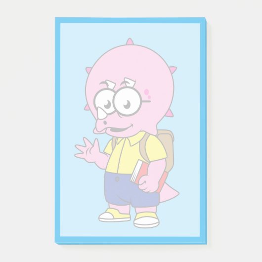 Triceratops Nerd met rugzak en handboek. Post-it® Notes (Voorkant)