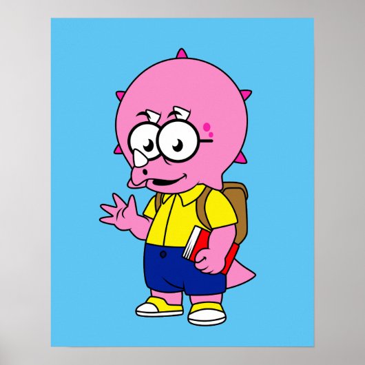 Triceratops Nerd met rugzak en handboek. Poster (Voorkant)
