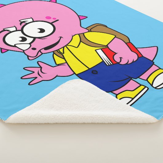 Triceratops Nerd met rugzak en handboek. Sherpa Deken (3/4)