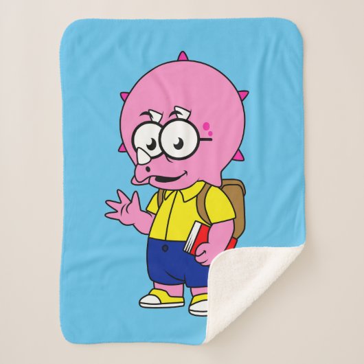Triceratops Nerd met rugzak en handboek. Sherpa Deken (Voorkant)