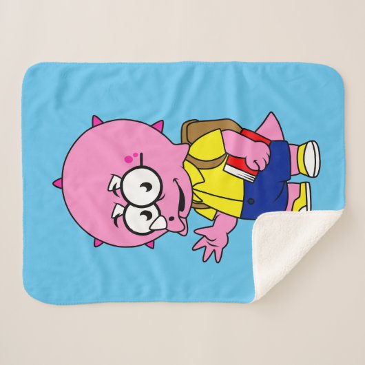 Triceratops Nerd met rugzak en handboek. Sherpa Deken (Voorkant (horizontaal))