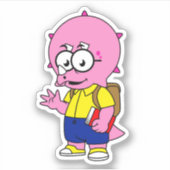 Triceratops Nerd met rugzak en handboek. Sticker (Voorkant)