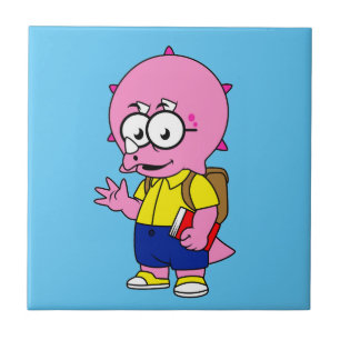 Triceratops Nerd met rugzak en handboek. Tegeltje