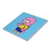 Triceratops Nerd met rugzak en handboek. Tegeltje (Zijkant)