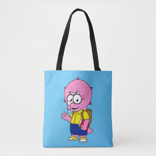 Triceratops Nerd met rugzak en handboek. Tote Bag (Voorkant)