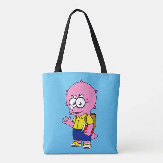 Triceratops Nerd met rugzak en handboek. Tote Bag (Achterkant)