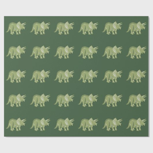 Triceratops Pattern Dark Green Wrapping Paper Cadeaupapier (Vlak)