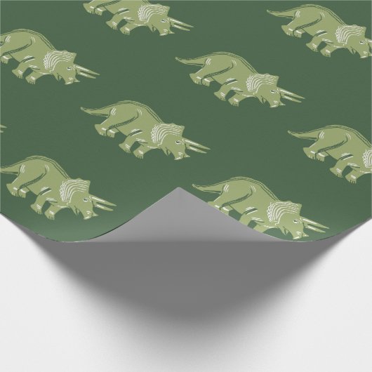 Triceratops Pattern Dark Green Wrapping Paper Cadeaupapier (Hoek)