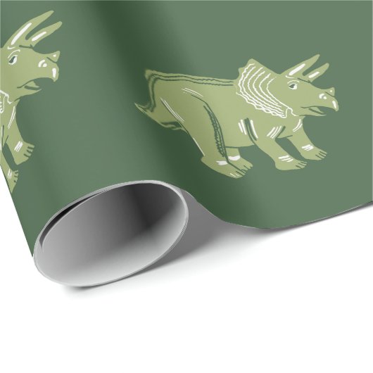 Triceratops Pattern Dark Green Wrapping Paper Cadeaupapier (Rol Hoek)