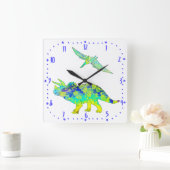 Triceratops Pterodactyl Green Psychedelic Dinosaur Vierkante Klok (Huis)