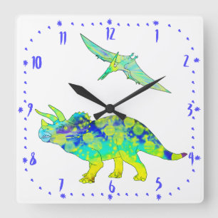Triceratops Pterodactyl Green Psychedelic Dinosaur Vierkante Klok
