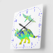 Triceratops Pterodactyl Green Psychedelic Dinosaur Vierkante Klok (Hoek)