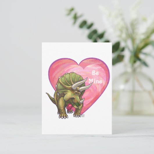 Triceratops Red Rose Heart Briefkaart (Staand voorkant)