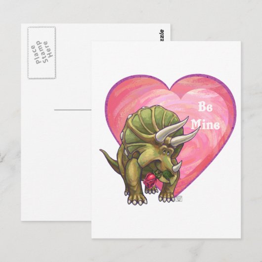 Triceratops Red Rose Heart Briefkaart (Voorkant / Achterkant)