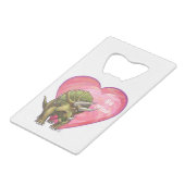 Triceratops Red Rose Heart Creditkaart Flessenopener (Voorkant Gekanteld)