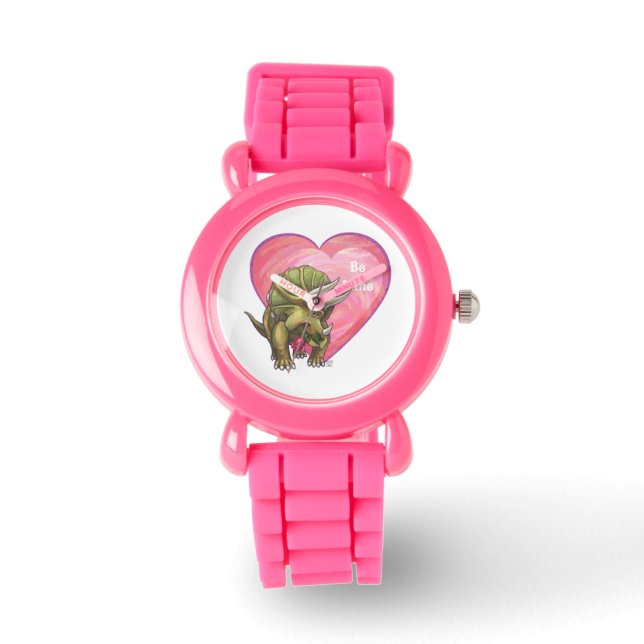 Triceratops Red Rose Heart Horloge (Voorkant)