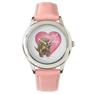 Triceratops Red Rose Heart Horloge