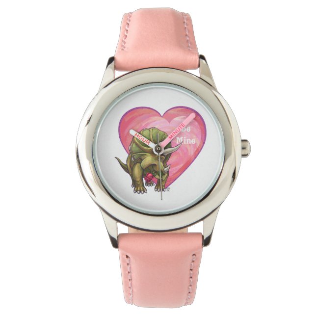 Triceratops Red Rose Heart Horloge (Voorkant)