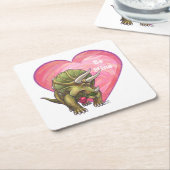 Triceratops Red Rose Heart Kartonnen Onderzetters (Schuin)