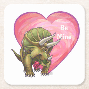 Triceratops Red Rose Heart Kartonnen Onderzetters