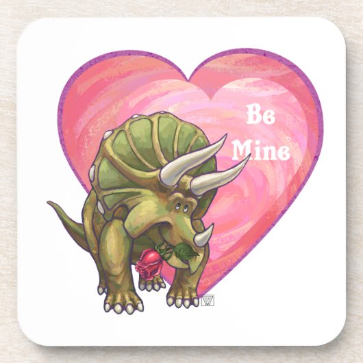 Triceratops Red Rose Heart Onderzetter (Voorkant)
