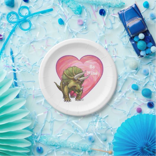 Triceratops Red Rose Heart Papieren Bordje (Feest)