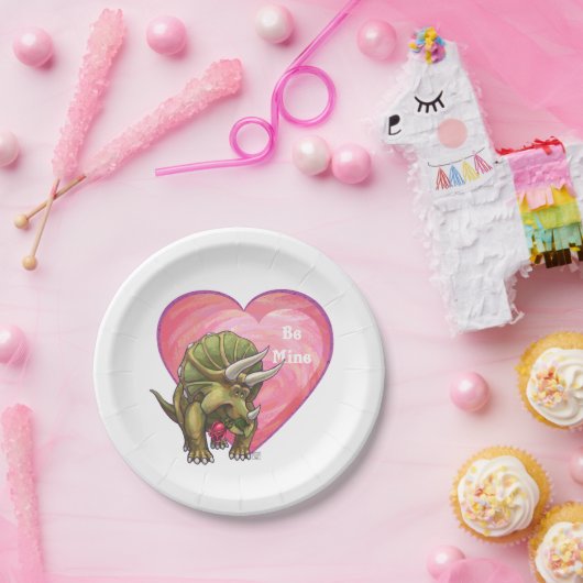 Triceratops Red Rose Heart Papieren Bordje (Feest)
