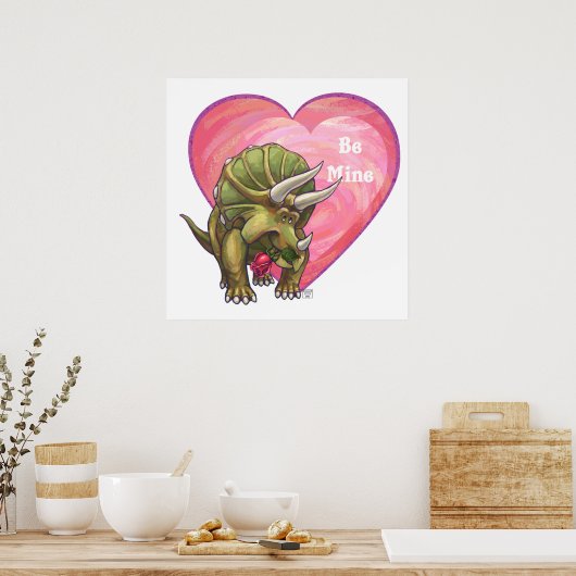 Triceratops Red Rose Heart Poster (Keuken)