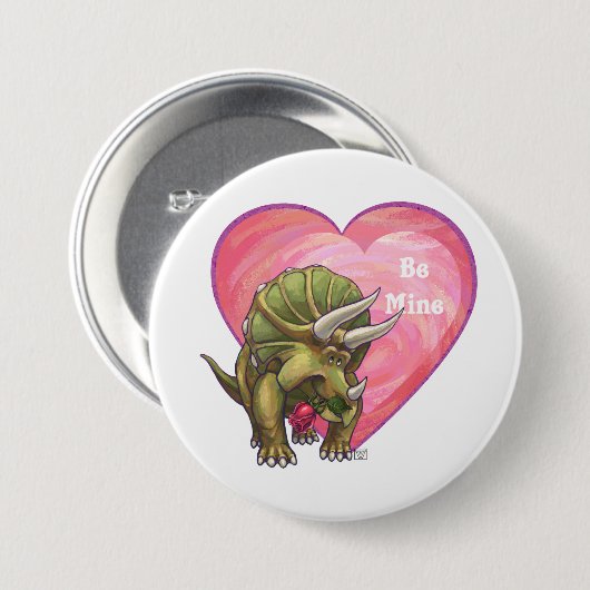 Triceratops Red Rose Heart Ronde Button 7,6 Cm (Voorkant /achterkant)