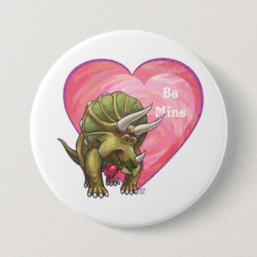 Triceratops Red Rose Heart Ronde Button 7,6 Cm (Voorkant)