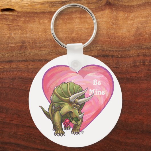 Triceratops Red Rose Heart Sleutelhanger (Voorkant)
