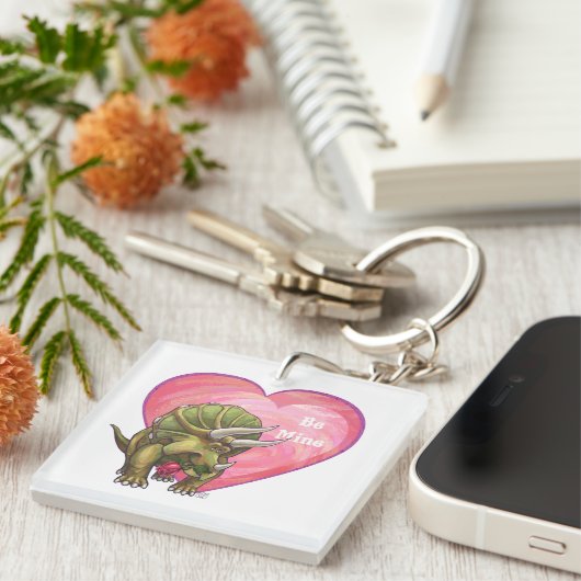 Triceratops Red Rose Heart Sleutelhanger (Voorkant Rechts)