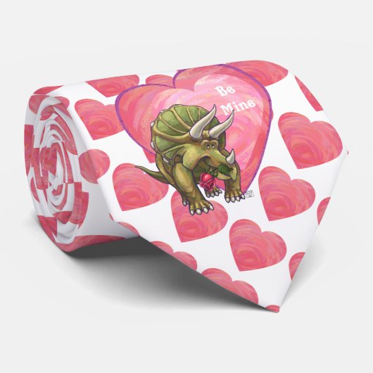 Triceratops Red Rose Heart Stropdas (Opgerold)