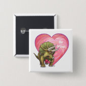 Triceratops Red Rose Heart Vierkante Button 5,1 Cm (Voorkant /achterkant)