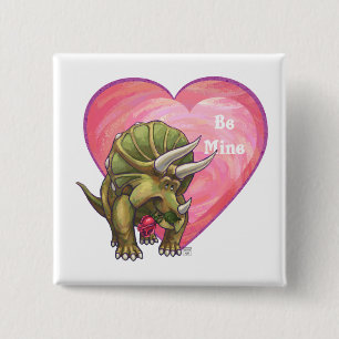 Triceratops Red Rose Heart Vierkante Button 5,1 Cm