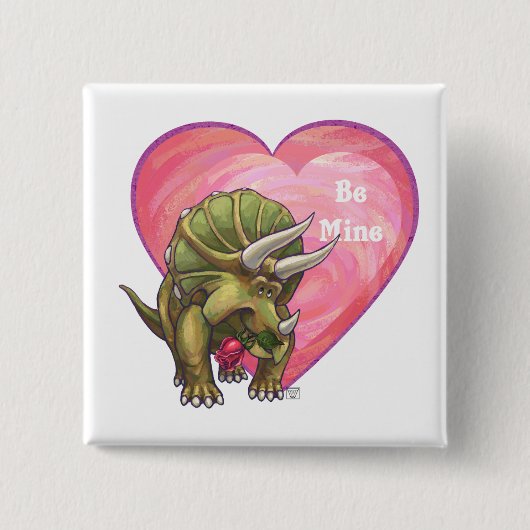 Triceratops Red Rose Heart Vierkante Button 5,1 Cm (Voorkant)