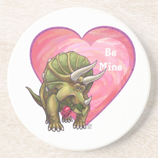 Triceratops Red Rose Heart Zandsteen Onderzetter (Voorkant)