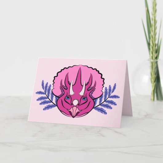 Triceratops Roze Dinosaur Girl Birthday Kaart (Voorkant)