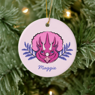 Triceratops  Roze Dinosaur Keramisch Ornament