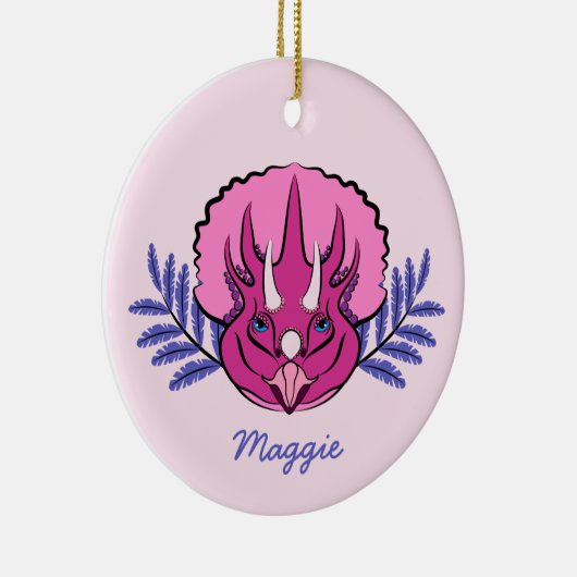 Triceratops  Roze Dinosaur Keramisch Ornament (Rechts)